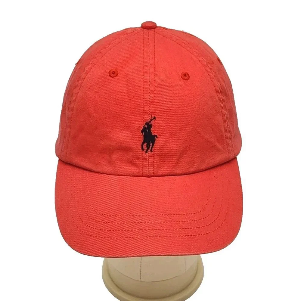 Polo Ralph Lauren Hat Cap Red Adjustable Leather Strap Cotton One Size Vintage